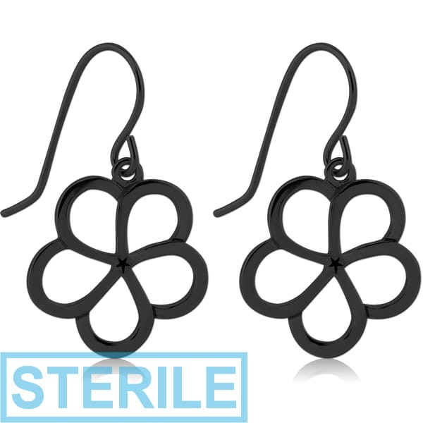 STERILE BLACK PVD COATED SURGICAL STEEL EARRINGS PAIR - FLOWER
