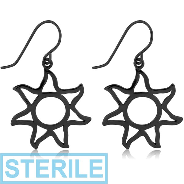 STERILE BLACK PVD COATED SURGICAL STEEL EARRINGS PAIR - SUN
