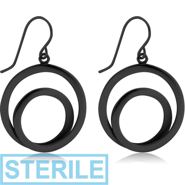 STERILE BLACK PVD COATED SURGICAL STEEL EARRINGS PAIR