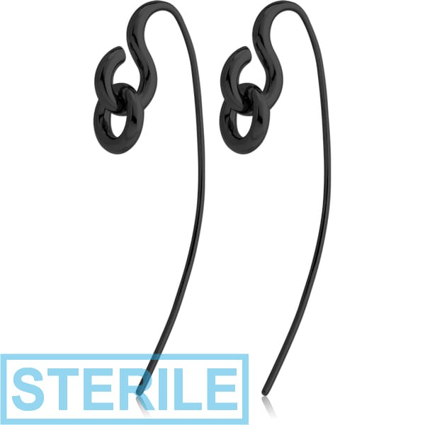 STERILE BLACK PVD COATED SURGICAL STEEL EARRINGS PAIR