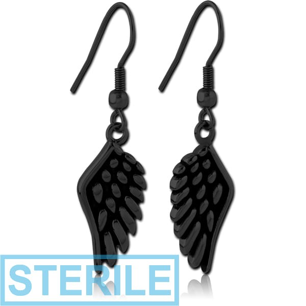 STERILE BLACK PVD COATED SURGICAL STEEL EARRINGS PAIR - WINGS