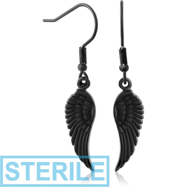 STERILE BLACK PVD COATED SURGICAL STEEL EARRINGS PAIR - WINGS
