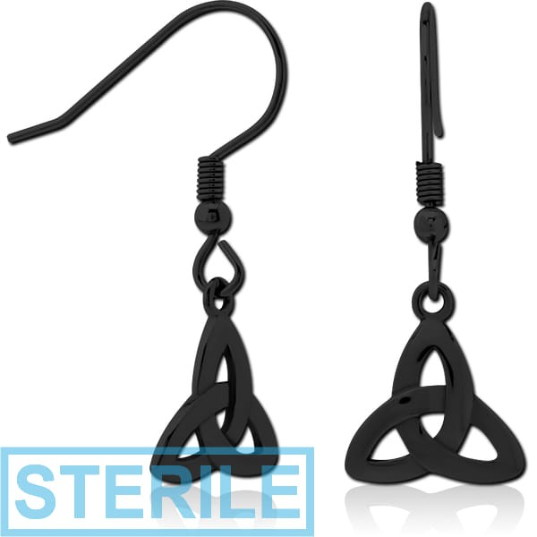 STERILE BLACK PVD COATED SURGICAL STEEL EARRINGS PAIR - FANCY TRIANGLE