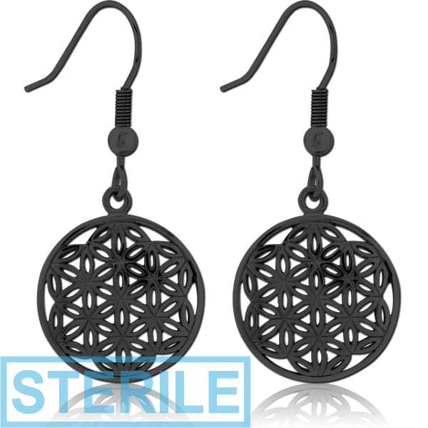 STERILE BLACK PVD COATED SURGICAL STEEL EARRINGS PAIR - FILIGREE