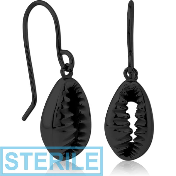 STERILE BLACK PVD COATED SURGICAL STEEL EARRINGS - SHELL