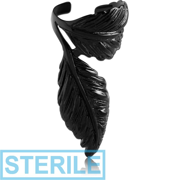 STERILE BLACK PVD COATED SURGICAL STEEL EAR CUFF - LEAF