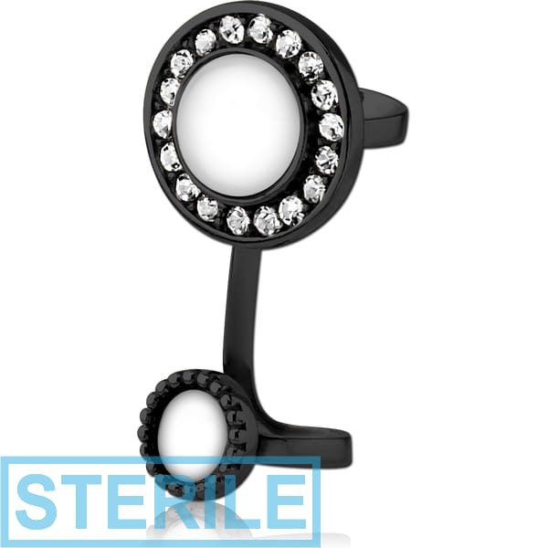 STERILE BLACK PVD COATED SURGICAL STEEL JEWELLED EAR CUFF - BIG AND SMALL CIRCLE