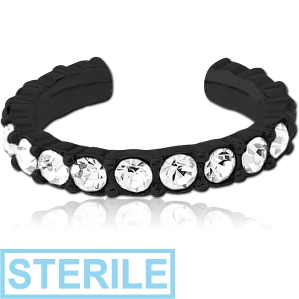 STERILE BLACK PVD COATED SURGICAL STEEL JEWELLED EAR CUFF