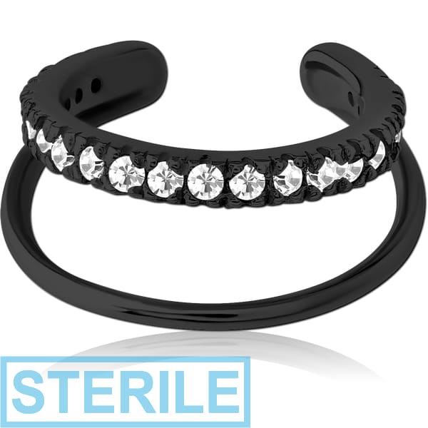 STERILE BLACK PVD COATED SURGICAL STEEL JEWELLED EAR CUFF