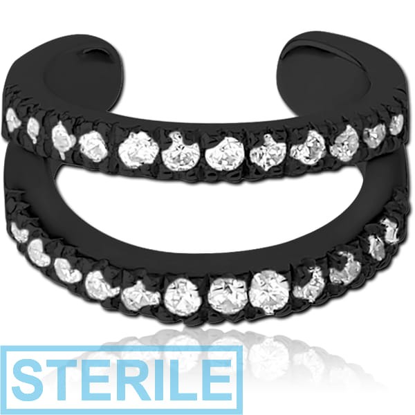 STERILE BLACK PVD COATED SURGICAL STEEL JEWELLED EAR CUFF