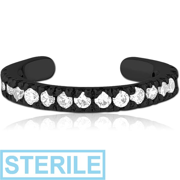 STERILE BLACK PVD COATED SURGICAL STEEL JEWELLED EAR CUFF