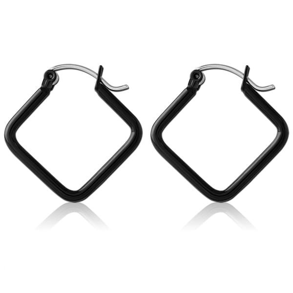 STERILE BLACK PVD COATED SURGICAL STEEL WIRE HOOP EARRINGS - RHOMBUS