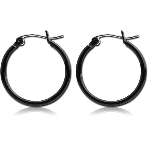 STERILE BLACK PVD COATED SURGICAL STEEL WIRE HOOP EARRINGS - ROUND