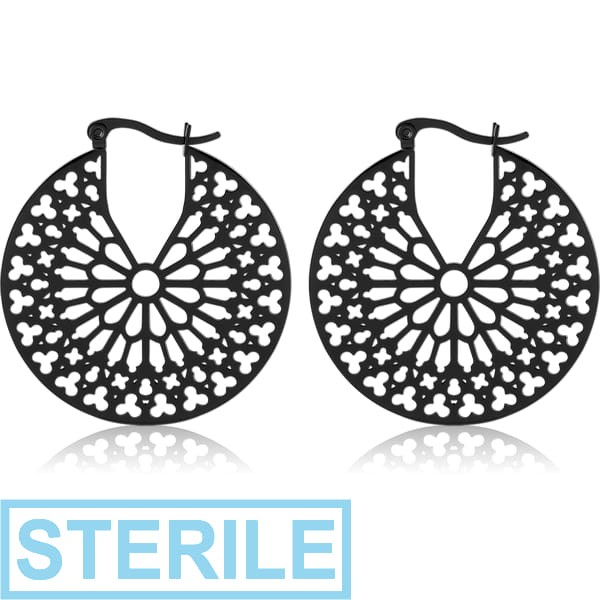 STERILE BLACK PVD COATED SURGICAL STEEL HOOP EARRINGS