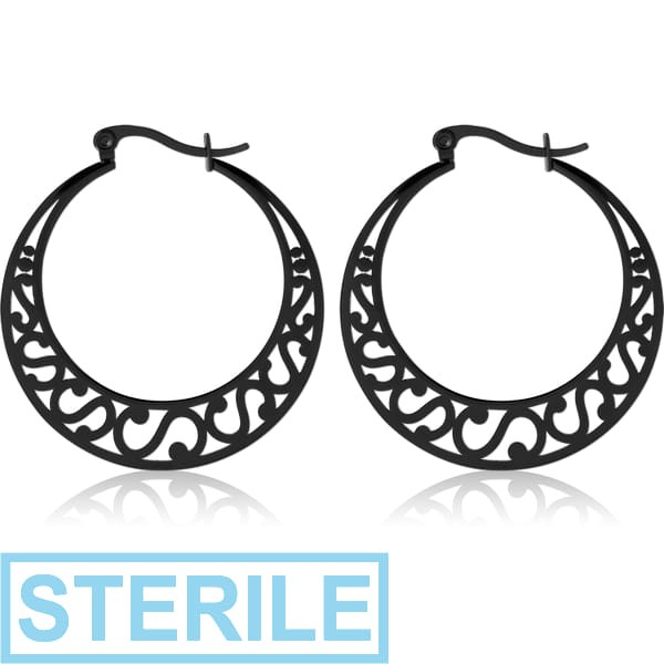 STERILE BLACK PVD COATED SURGICAL STEEL HOOP EARRINGS