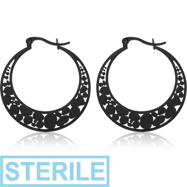 STERILE BLACK PVD COATED SURGICAL STEEL HOOP EARRINGS