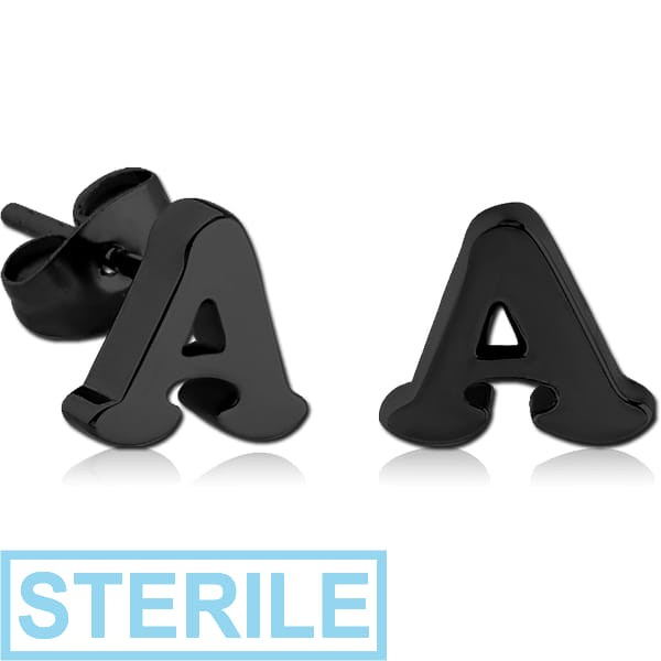 STERILE BLACK PVD COATED SURGICAL STEEL EAR STUDS PAIR - A