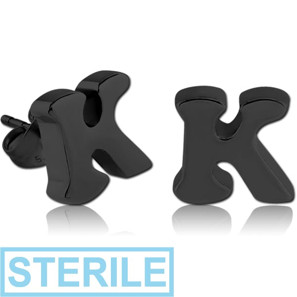 STERILE BLACK PVD COATED SURGICAL STEEL EAR STUDS PAIR - K
