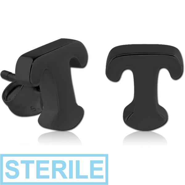 STERILE BLACK PVD COATED SURGICAL STEEL EAR STUDS PAIR - T