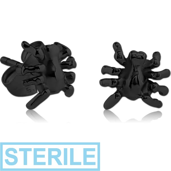 STERILE BLACK PVD COATED SURGICAL STEEL EAR STUDS PAIR - SPIDER