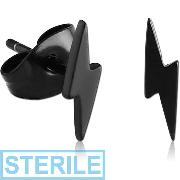 STERILE BLACK PVD COATED SURGICAL STEEL EAR STUDS PAIR - LIGHTNING