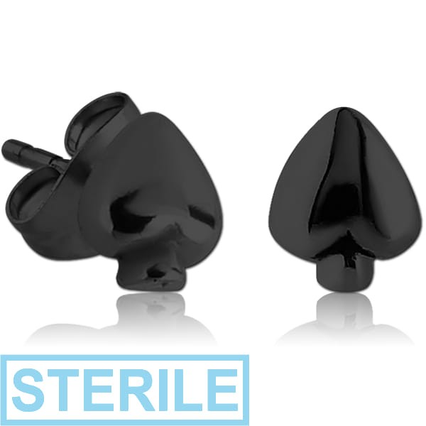 STERILE BLACK PVD COATED SURGICAL STEEL EAR STUDS PAIR - SPADE