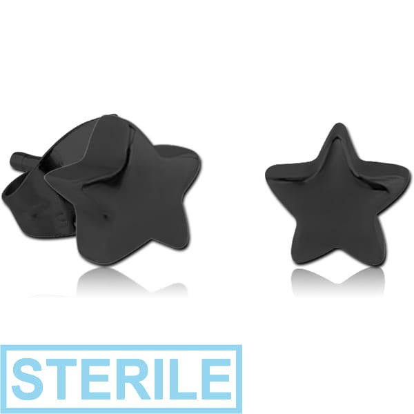 STERILE BLACK PVD COATED SURGICAL STEEL EAR STUDS PAIR - STAR