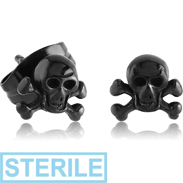 STERILE BLACK PVD COATED SURGICAL STEEL EAR STUDS PAIR - DANGER