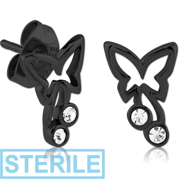 STERILE BLACK PVD COATED SURGICAL STEEL EAR STUDS PAIR