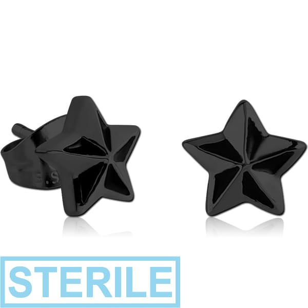STERILE BLACK PVD COATED SURGICAL STEEL EAR STUDS PAIR