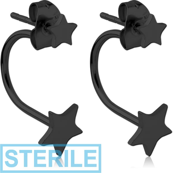 STERILE BLACK PVD COATED SURGICAL STEEL BACK EARRINGS - BIG AND SMALL STAR
