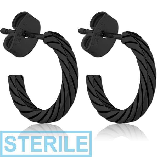STERILE BLACK PVD COATED SURGICAL STEEL EAR STUDS PAIR