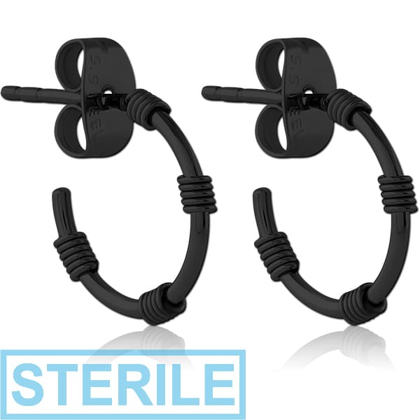 STERILE BLACK PVD COATED SURGICAL STEEL EAR STUDS PAIR