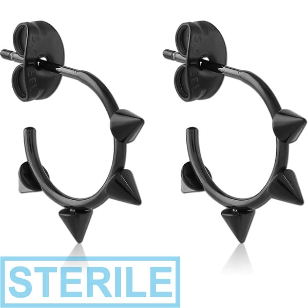 STERILE BLACK PVD COATED SURGICAL STEEL EAR STUDS PAIR