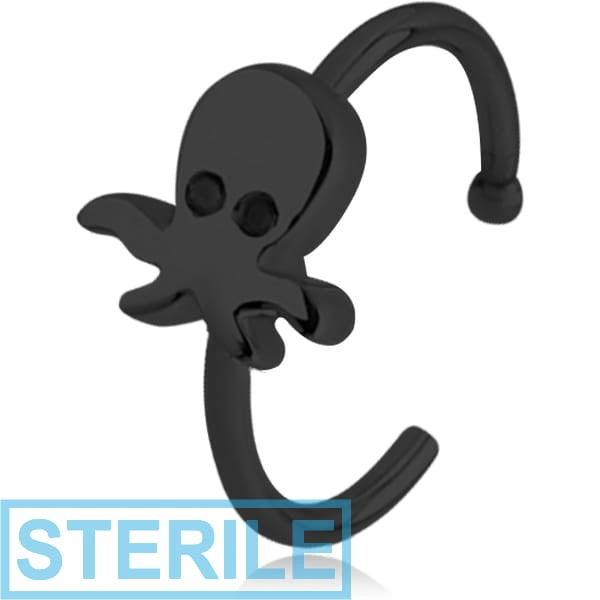 STERILE BLACK PVD COATED SURGICAL STEEL OPEN NOSE RING - SQUID