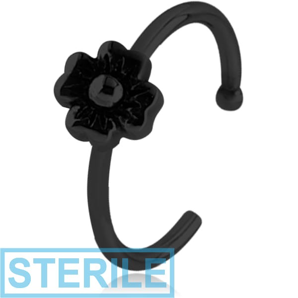 STERILE BLACK PVD COATED SURGICAL STEEL OPEN NOSE RING - FLOWER