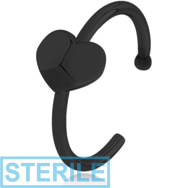STERILE BLACK PVD COATED SURGICAL STEEL OPEN NOSE RING - HEART