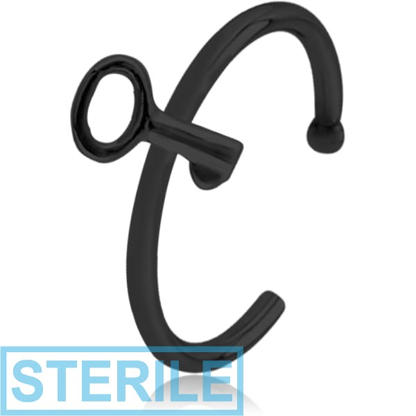 STERILE BLACK PVD COATED SURGICAL STEEL OPEN NOSE RING - KEY