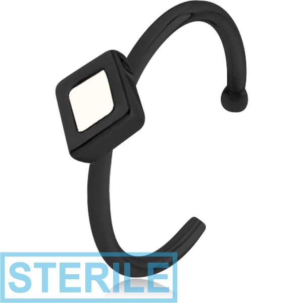 STERILE BLACK PVD COATED SURGICAL STEEL OPEN NOSE RING WITH ENAMEL - RHOMBUS