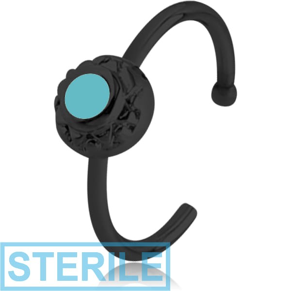 STERILE BLACK PVD COATED SURGICAL STEEL OPEN NOSE RING WITH ENAMEL - CIRCLE