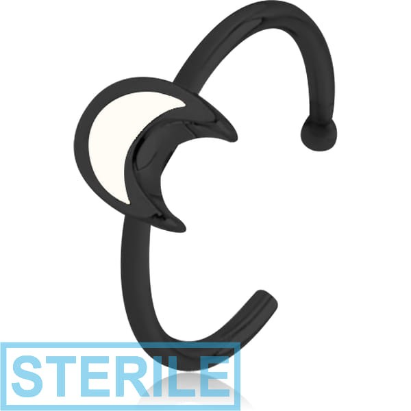 STERILE BLACK PVD COATED SURGICAL STEEL OPEN NOSE RING WITH ENAMEL - CRESCENT