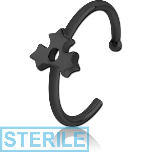 STERILE BLACK PVD COATED SURGICAL STEEL OPEN NOSE RING - TRIPLE STAR