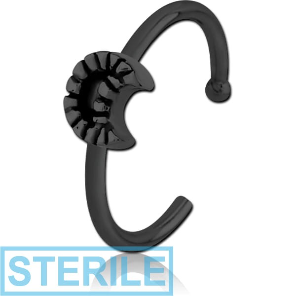 STERILE BLACK PVD COATED SURGICAL STEEL OPEN NOSE RING - CRESCENT