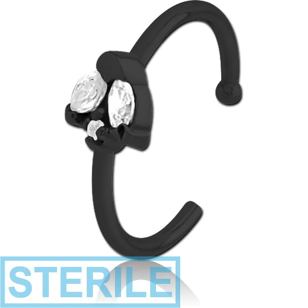 STERILE BLACK PVD COATED SURGICAL STEEL JEWELLED OPEN NOSE RING