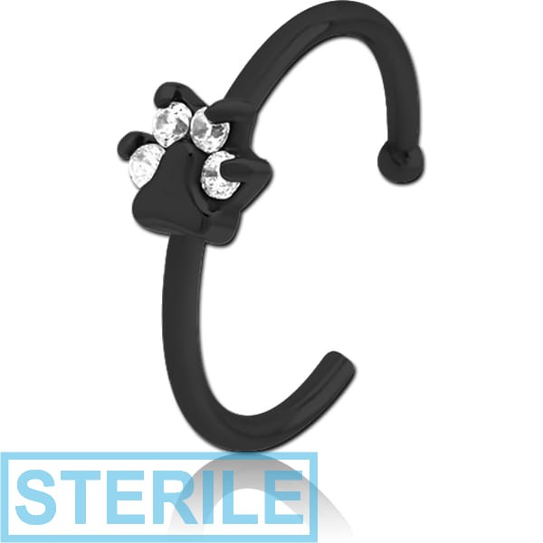 STERILE BLACK PVD COATED SURGICAL STEEL JEWELLED OPEN NOSE RING - ANIMAL PAW