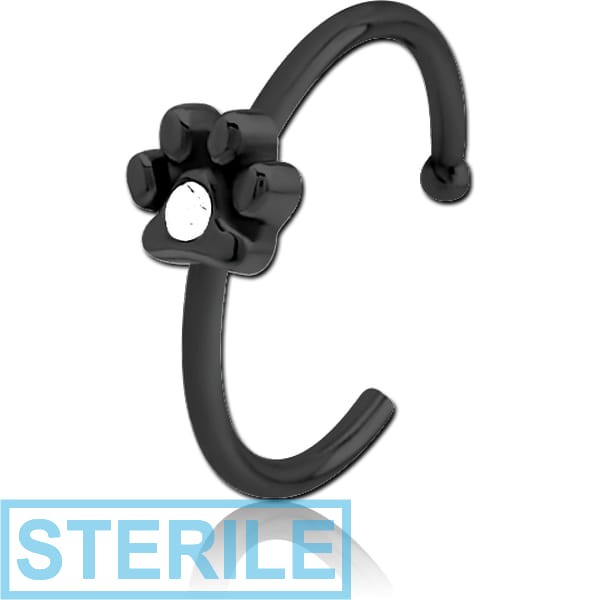 STERILE BLACK PVD COATED SURGICAL STEEL JEWELLED OPEN NOSE RING - ANIMAL PAW CENTER GEM