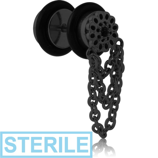 STERILE BLACK PVD COATED SURGICAL STEEL FAKE PLUG WITH CHAIN