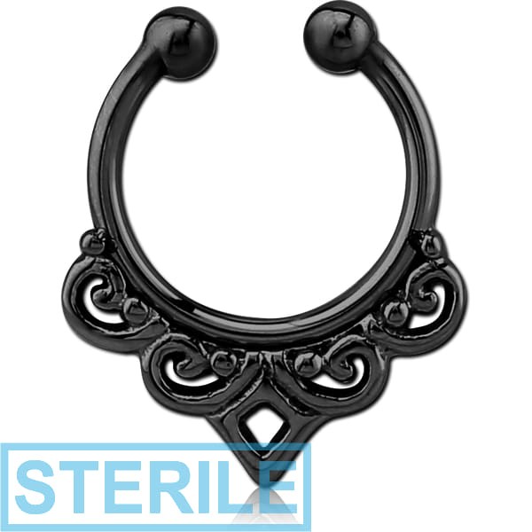STERILE BLACK PVD COATED SURGICAL STEEL FAKE SEPTUM RING - FILIGREE