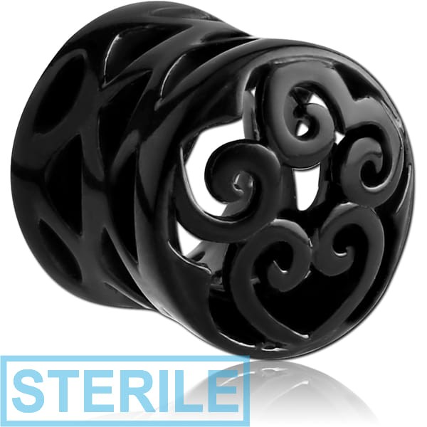 STERILE BLACK PVD COATED SURGICAL STEEL DOUBLE FLARED HOLLOW PLUG
