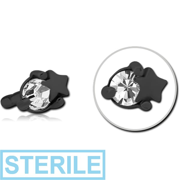 STERILE BLACK PVD COATED SURGICAL STEEL JEWELLED PUSH FIT ATTACHMENT FOR BIOFLEX INTERNAL LABRET - STAR AND GEM